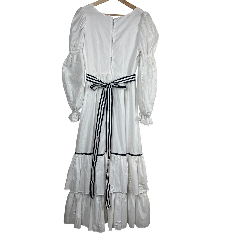 White Skull Embroidered Maxi Dress Costume Puff Sleeve Romance Pirate Cosplay - Picture 3 of 10